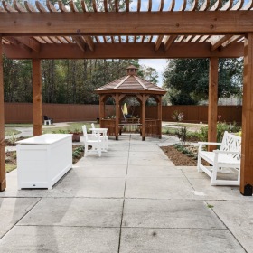 outdoor gazebo, luscious lawn